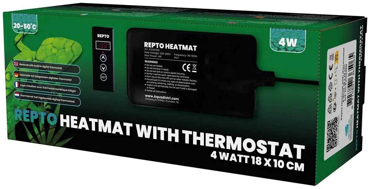 TAPPETINO RISCALDANTE REPTO HEAT MAT CON TERMOSTATO 4 WATT 18X10 CM