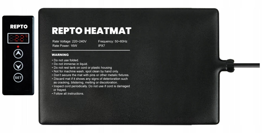 TAPPETINO RISCALDANTE REPTO HEAT MAT CON TERMOSTATO 16 WATT 30X20 CM