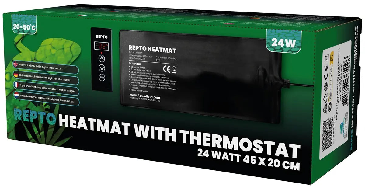 TAPPETINO RISCALDANTE REPTO HEAT MAT CON TERMOSTATO 24 WATT 45X20 CM